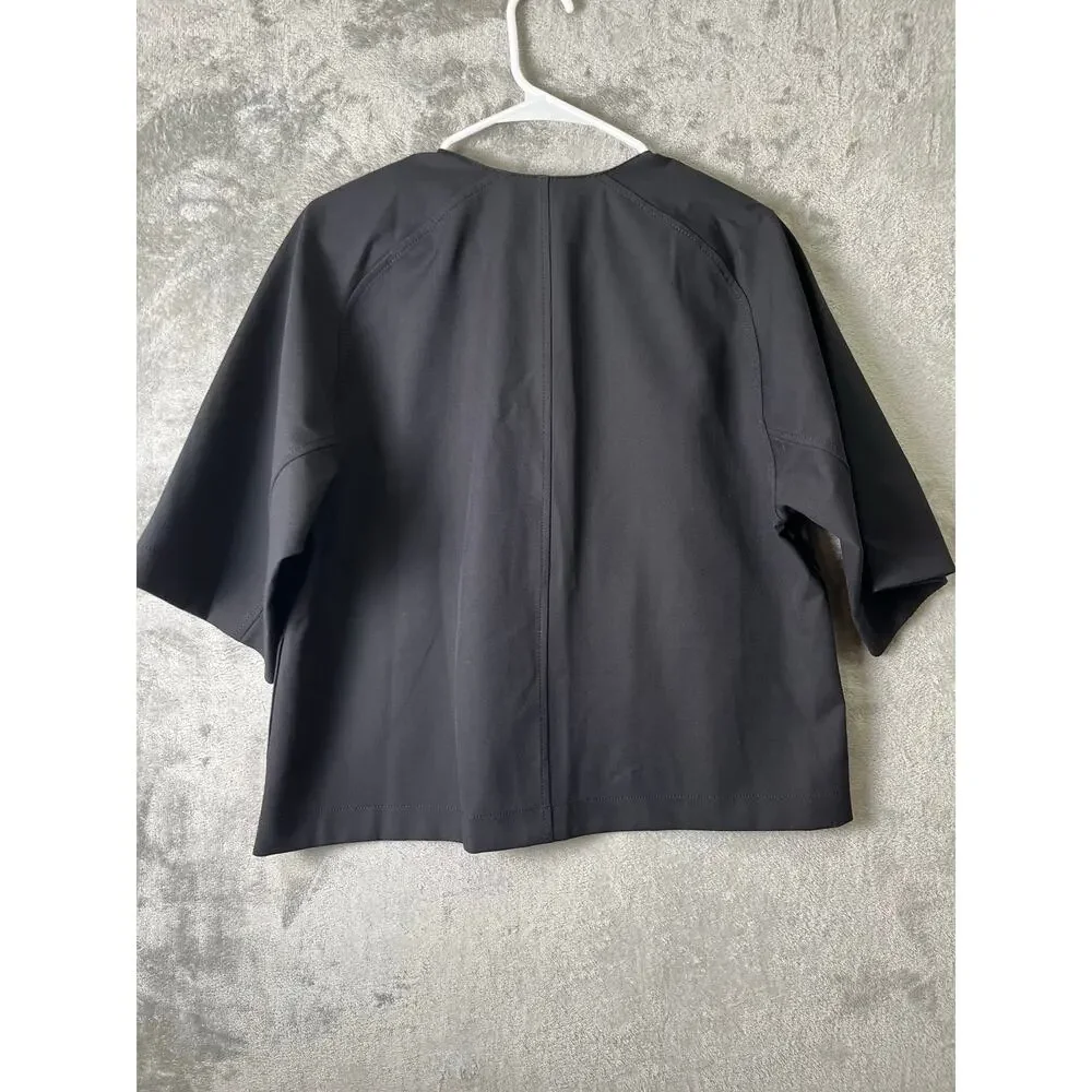 LAFAYETTE 148‎ Stretch Twill Collarless Shirt Jacket Black Small Chic Minimalist